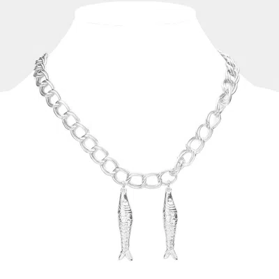 Fashnzfab Double Metal Fish Pendant Necklace In Multi