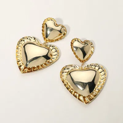 Fashnzfab Double Metal Heart Dangle Earrings In Gold