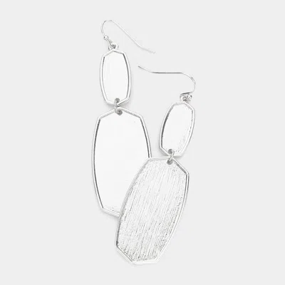 Fashnzfab Double Metal Hexagon Link Dangle Earrings - Rhodium In White