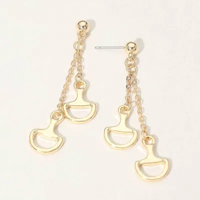 Fashnzfab Double Metal Horsebit Charm Drop Earrings In Gold