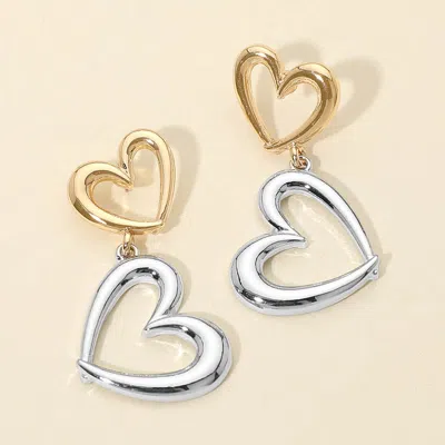 Fashnzfab Double Metal Open Heart Link Drop Earrings In Multi