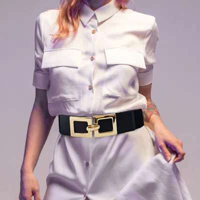 Fashnzfab Double Metal Square Hook Buckle Pointed Elastic Belt In Brown