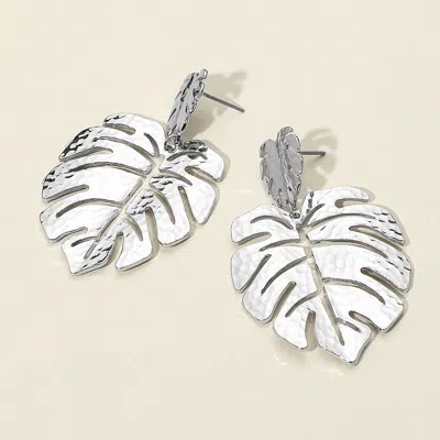 Fashnzfab Double Metal Tropical Leaf Dangle Earrings In Metallic