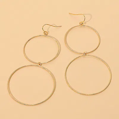 Fashnzfab Double Metal Wire Circle Link Drop Earrings 1.75" X 3.5" In Gold
