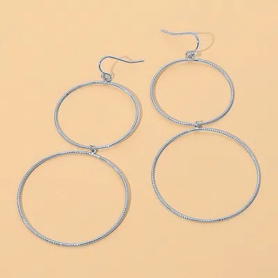 Fashnzfab Double Metal Wire Circle Link Drop Earrings 1.75" X 3.5" In Multi