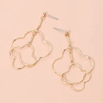 Fashnzfab Double Metal Wire Open Quatrefoil Dropdown Dangle Earrings In Gold