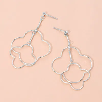 Fashnzfab Double Metal Wire Open Quatrefoil Dropdown Dangle Earrings In Metallic