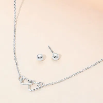 Fashnzfab Double Open Heart Link Pendant Necklace In Silver