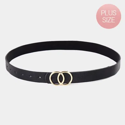 Fashnzfab Double Open Metal Circle Link Buckle Faux Leather Belt In Black