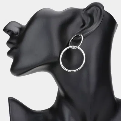 Fashnzfab Double Open Metal Circle Link Dangle Earrings In Gray