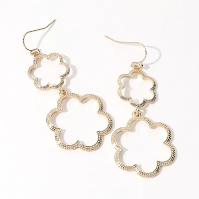 Fashnzfab Double Open Metal Flower Link Dropdown Dangle Earrings - Gold