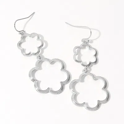 Fashnzfab Double Open Metal Flower Link Dropdown Dangle Earrings In Metallic