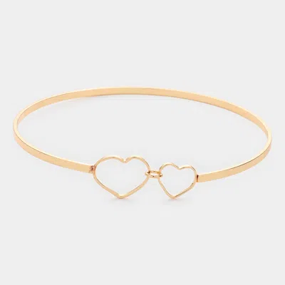 Fashnzfab Double Open Metal Heart Link Bangle Bracelet Gold