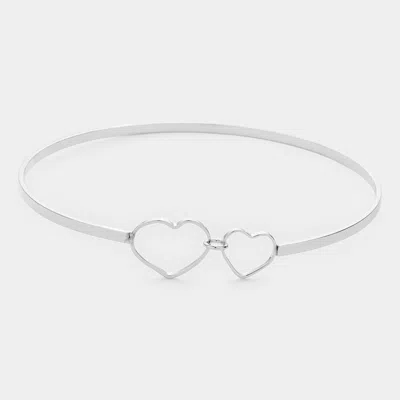 Fashnzfab Double Open Metal Heart Link Bangle Bracelet Silver