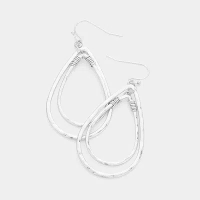 Fashnzfab Double Open Metal Teardrop Link Dangle Earrings - Worn Silver In Metallic