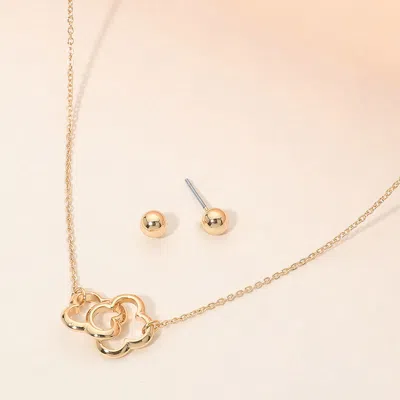 Fashnzfab Double Open Quatrefoil Link Pendant Necklace In Gold