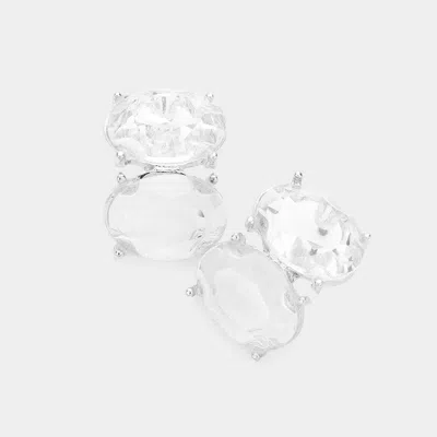 Fashnzfab Double Oval Stone Stud Earrings In White