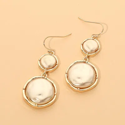 Fashnzfab Double Pearl Disc Link Drop Earrings In Gold
