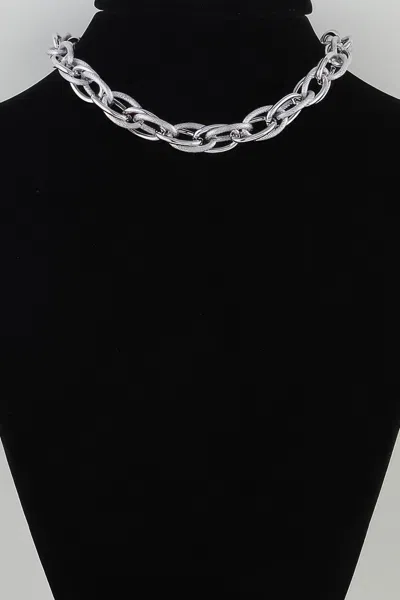 Fashnzfab Double Polished Link Chain Choker Necklace In Silver