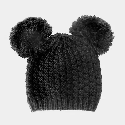 Fashnzfab Double Pom Pom Knit Beanie Hat In Black