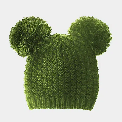 Fashnzfab Double Pom Pom Knit Beanie Hat In Green
