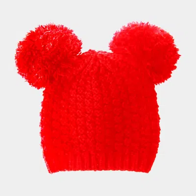 Fashnzfab Double Pom Pom Knit Beanie Hat In Red
