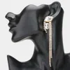 Fashnzfab Double Rectangle Stone Cluster Pointed Rhinestone Paved Fringe Evening Earrings In Gold