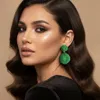 Fashnzfab Double Rhinestone Ball Dangle Evening Earrings In Green