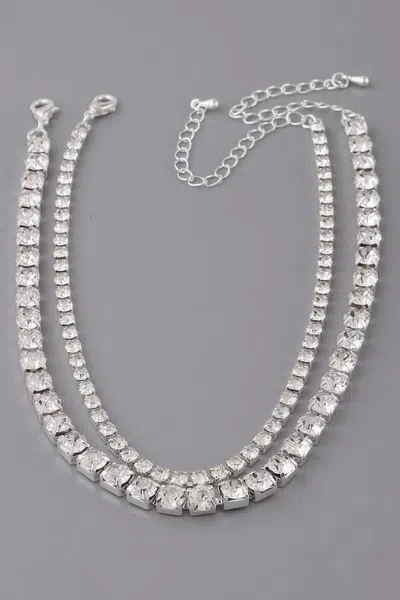 Fashnzfab Double Rhinestone Choker Necklace In Multi