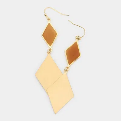 Fashnzfab Double Rhombus Link Dangle Earrings In Brown