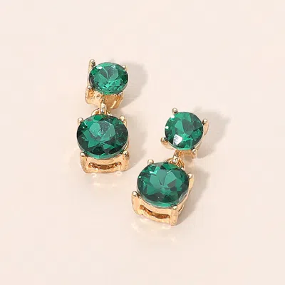 Fashnzfab Double Round Stone Drop Earrings In Green