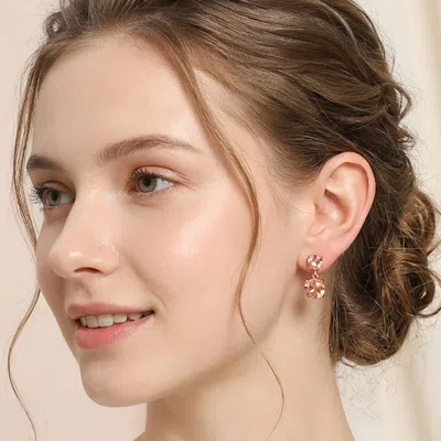 Fashnzfab Double Round Stone Drop Earrings In Silver