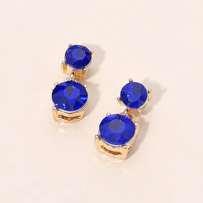 Fashnzfab Double Round Stone Drop Earrings In Yellow