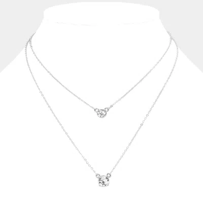 Fashnzfab Double Round Stone Pendant Layered Necklace In Silver