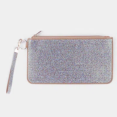 Fashnzfab Double Sided Bling Wristlet Wallet/clutch Bag In Silver