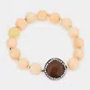 Fashnzfab Double Sided Crystal Trim Natural Stone Beaded Strand Stretch Bracelet Brown, Gold In Multi
