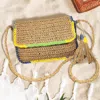 Fashnzfab Double Tassel Pointed Color Block Straw Crossbody Bag In Green