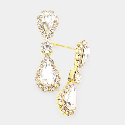 Fashnzfab Double Teardrop Accented Dangle Evening Earrings In Gold