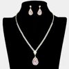 Fashnzfab Double Teardrop Accented Rhinestone Necklace In Brown