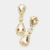 Fashnzfab Double Teardrop Accented Rhinestone Trimmed Dangle Evening Earrings - Gold, Lt Col Topaz In Gold