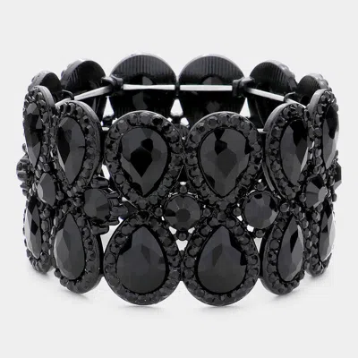 Fashnzfab Double Teardrop Glass Crystal Stretch Evening Bracelet In Black