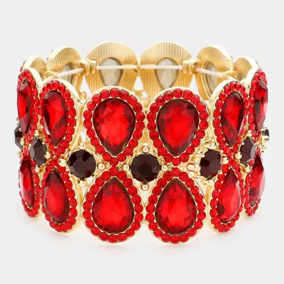 Fashnzfab Double Teardrop Glass Crystal Stretch Evening Bracelet Siam In Multi