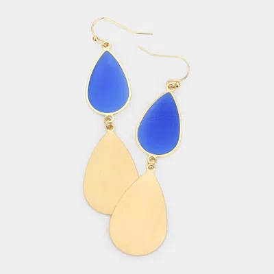 Fashnzfab Double Teardrop Link Dangle Earrings - Blue