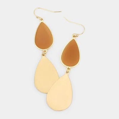 Fashnzfab Double Teardrop Link Dangle Earrings - Brown In Gold