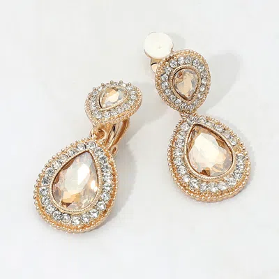Fashnzfab Double Teardrop Link Dangle Evening Clip On Earrings In Gold