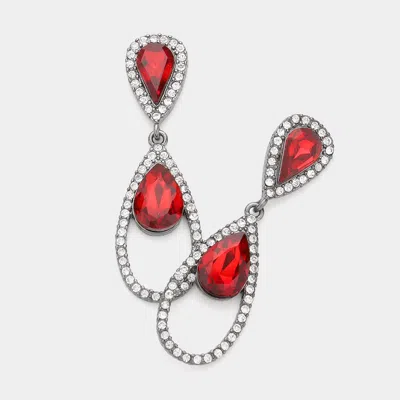 Fashnzfab Double Teardrop Link Dangle Evening Earrings - Siam In Red