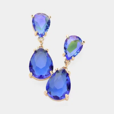 Fashnzfab Double Teardrop Link Dangle Evening Earrings In Blue