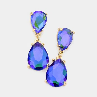 Fashnzfab Double Teardrop Link Dangle Evening Earrings In Blue