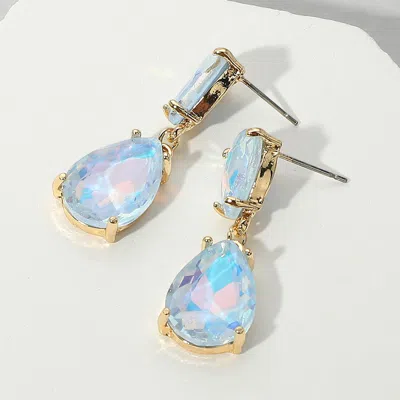 Fashnzfab Double Teardrop Link Dangle Evening Earrings In Blue