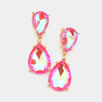Fashnzfab Double Teardrop Link Dangle Evening Earrings In Pink